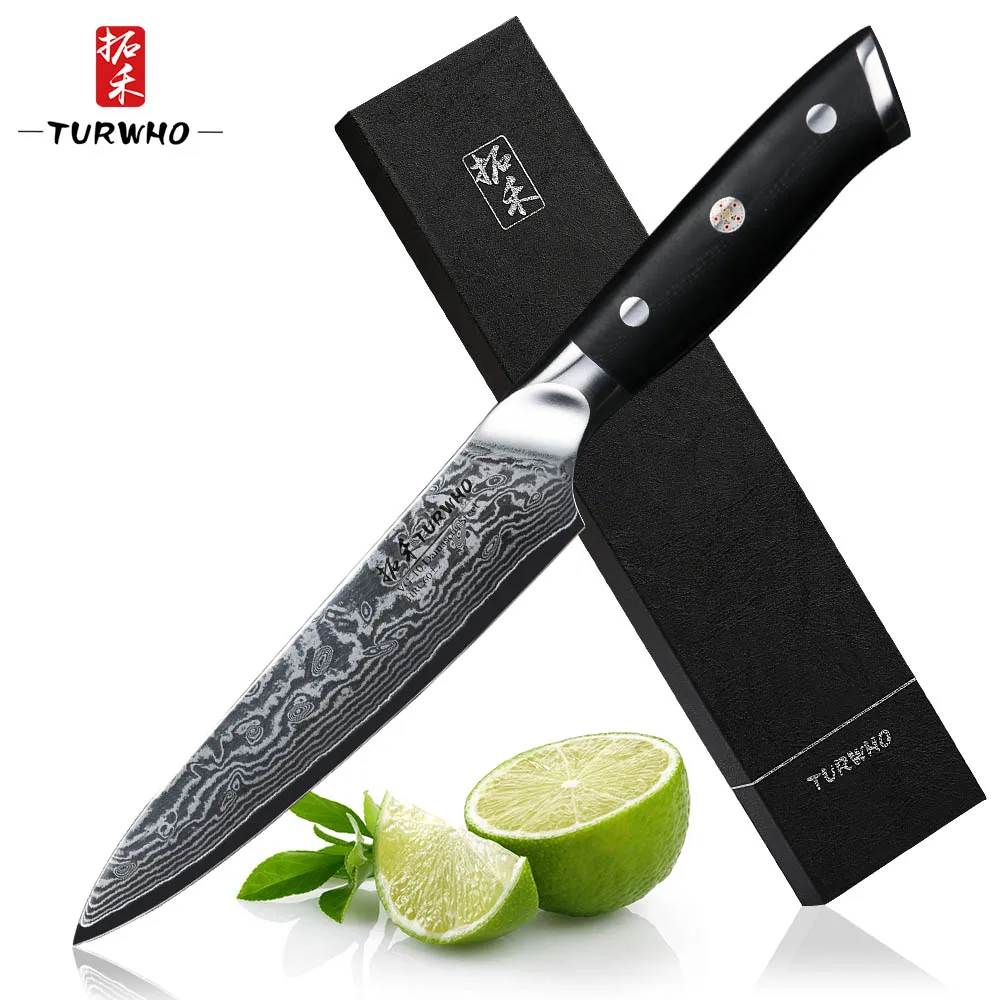 TURWHO 5" inch Kitchen Utility Paring Knife Japanese VG-10 Damascus Steel Knives Sharp Peeling Fruit Utilities Knife G10 Handle
TURWHO 5" inch Kitchen Utility Paring Knife Japanese VG-10 Damascus Steel Knives Sharp Peeling Fruit Utilities Knife G10 Handle