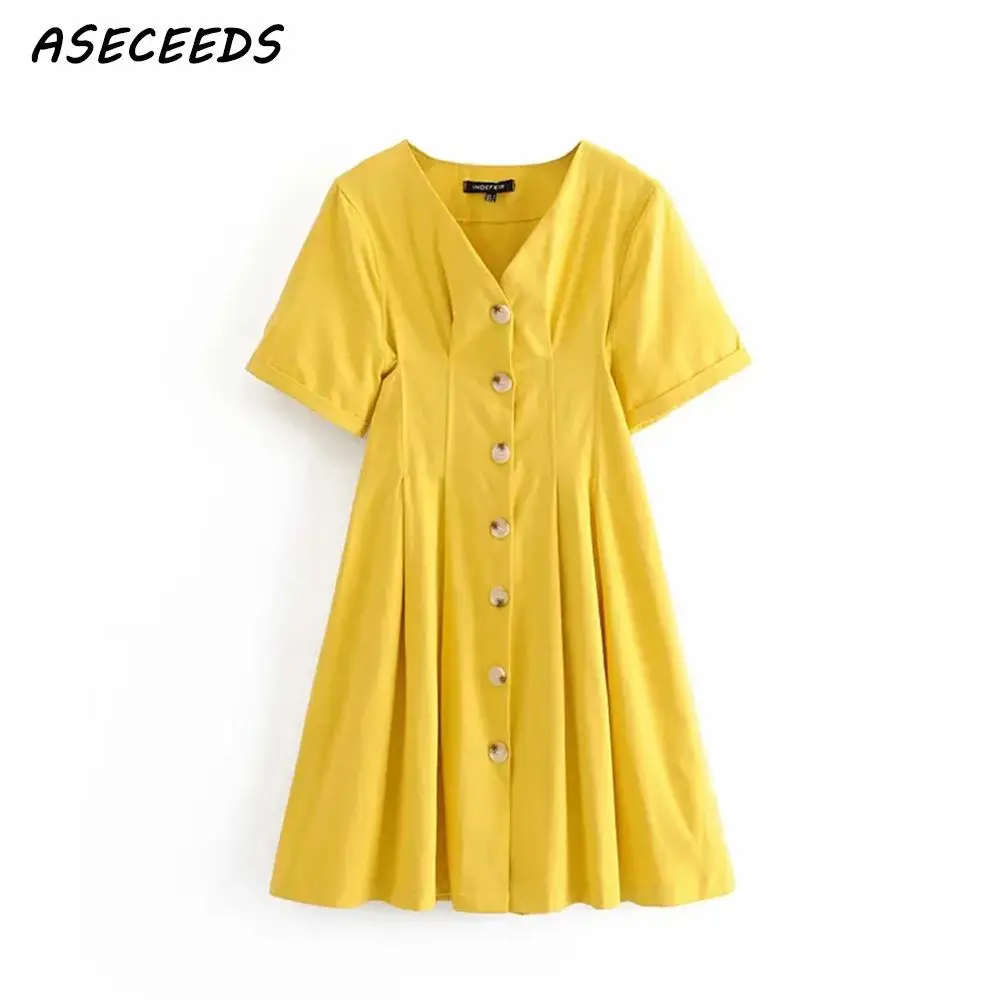 Sundress 2019 Korean style women clothes sexy mini dress Summer short sleeve button elegant yellow dress women dresses vestidos
Sundress 2019 Korean style women clothes sexy mini dress Summer short sleeve button elegant yellow dress women dresses vestidos