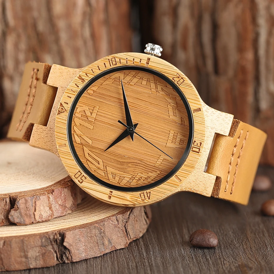 Top Minimalist Natural Bamboo Wood Watch Male Handmade Simple Mens Sports Quartz Wristwatch Arabic Numbers reloj de hombre 2018 (4)