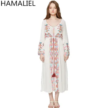 HAMALIEL High Quality Ethnic Maxi Holiday Women Dress 2018 Summer White Cotton Embroidery Floral Flare Sleeve Tasse Long Dress
HAMALIEL High Quality Ethnic Maxi Holiday Women Dress 2018 Summer White Cotton Embroidery Floral Flare Sleeve Tasse Long Dress