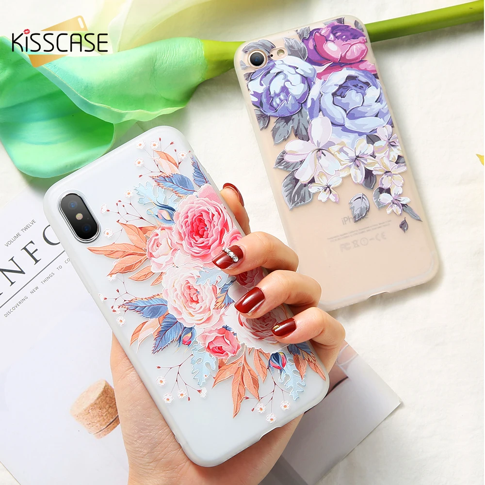 KISSCASE Flower Girly Case For iPhone 7 8 6 6S XR XS X XSMX Soft TPU Phone 10 7/8/6 Plus SE 5 5s Cover |