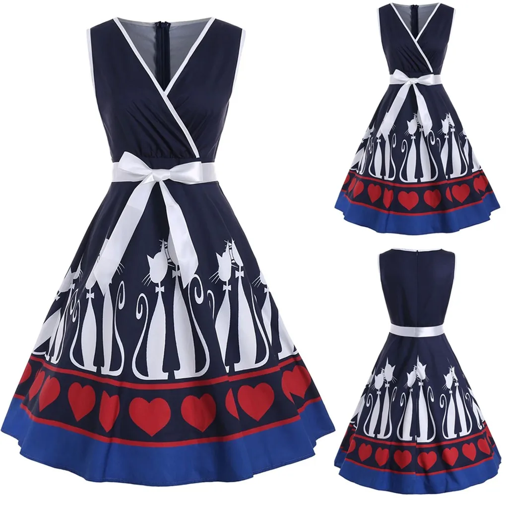 vetement femme 2019 Women Fashion vestido summer dress Ladies Vintage Cat And Love Print Off Shoulder A Line Swing Dress clothes
vetement femme 2019 Women Fashion vestido summer dress Ladies Vintage Cat And Love Print Off Shoulder A Line Swing Dress clothes