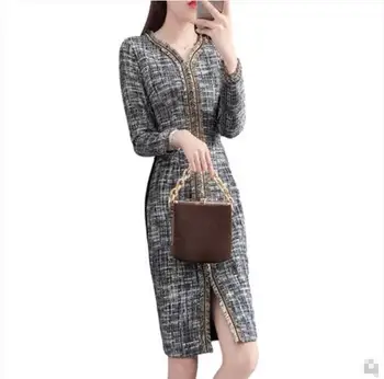 Long sleeve tunic spring dress knee length pencil office women dress trending products 2018
Long sleeve tunic spring dress knee length pencil office women dress trending products 2018
