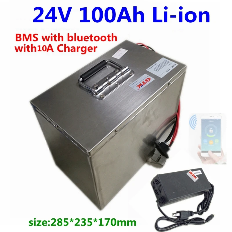 Waterproof 24V 100Ah Lithium li ion battery BMS with bluetooth for solar power system golf trolley golf cart RV motorhome+10A c
Waterproof 24V 100Ah Lithium li ion battery BMS with bluetooth for solar power system golf trolley golf cart RV motorhome+10A c