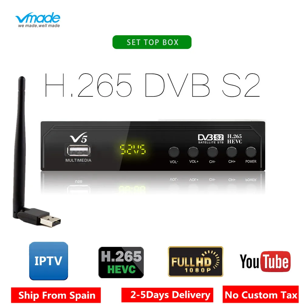 Vmade V5 DVB-S2 HD Digital Terrestrial Satellite Receiver H.265 MPEG-2/4 Support AC3 Cccam Youtube Biss IPTV TV Box+usb wifi
Vmade V5 DVB-S2 HD Digital Terrestrial Satellite Receiver H.265 MPEG-2/4 Support AC3 Cccam Youtube Biss IPTV TV Box+usb wifi