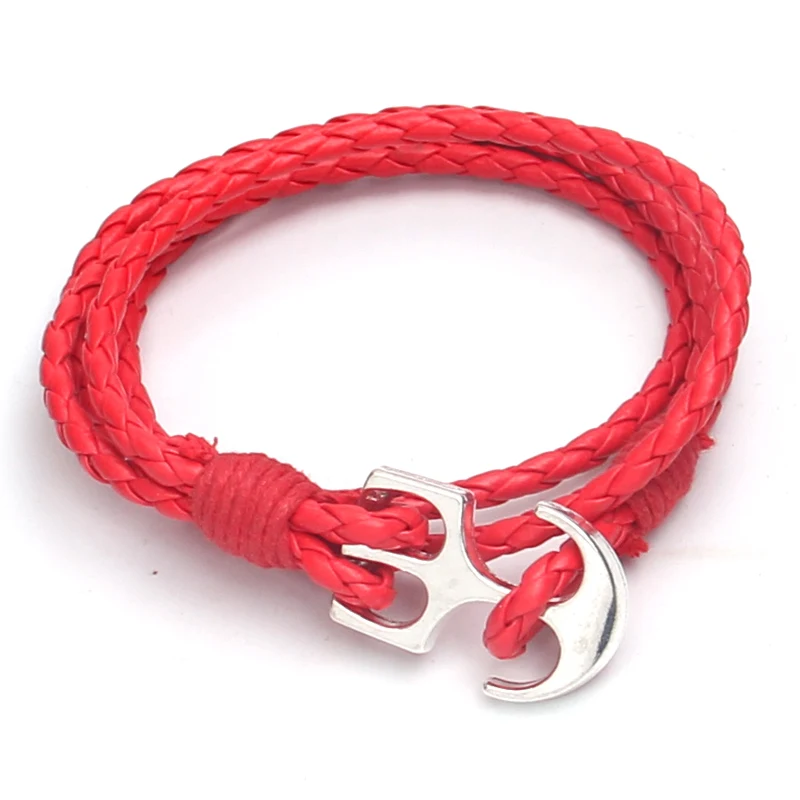 NIUYITID 40cm PU Leather Men Bracelet Jewelry Anchor Bracelet Handmade Silver Color Alloy Braclet For Women Male Accessories (1)