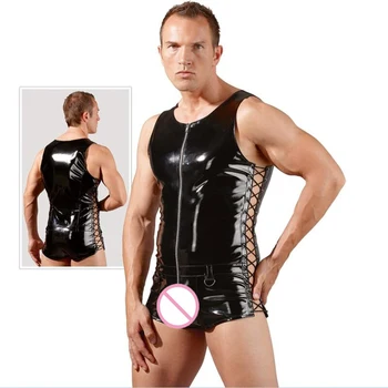 Shiny Faux Leather Men Bodysuit Sexy Lace Up Short Jumpsuit Sleeveless Zipper Leotard Male Nightclub Stage Costume M-XXL
Shiny Faux Leather Men Bodysuit Sexy Lace Up Short Jumpsuit Sleeveless Zipper Leotard Male Nightclub Stage Costume M-XXL