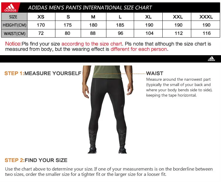 adidas men's pants sizing