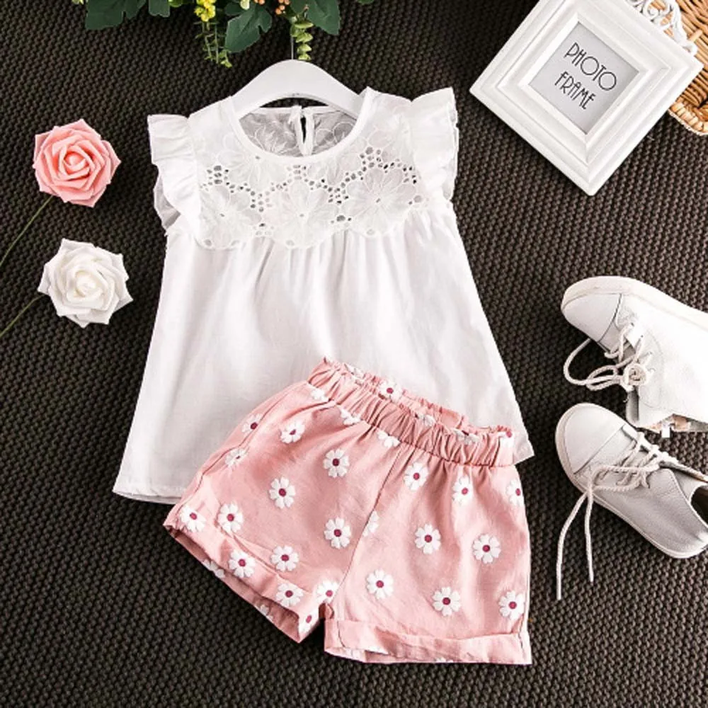 Baby Girls Clothes Sets Kid Cotton Casual Outfits Solid Hollow Flare Sleeve T-shirt Vest Tops Shorts Pants Set Princess Outfits
Baby Girls Clothes Sets Kid Cotton Casual Outfits Solid Hollow Flare Sleeve T-shirt Vest Tops Shorts Pants Set Princess Outfits