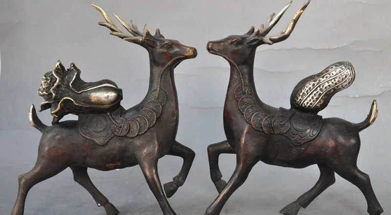 8.3" chinese bronze fengshui animal Sika deer Cabbage Peanut wealth statue pair
8.3" chinese bronze fengshui animal Sika deer Cabbage Peanut wealth statue pair