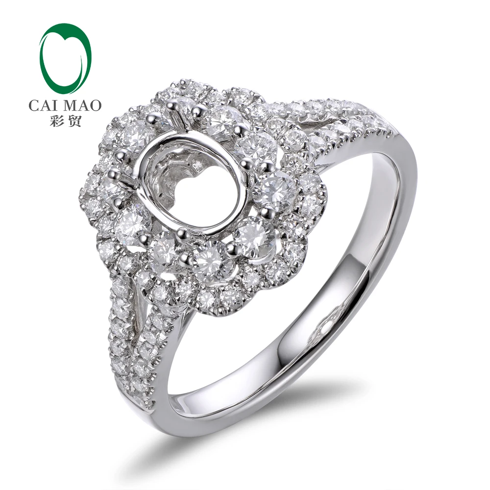 

Caimao 5x7mm Oval Cut Semi Mount Setting Ring 18K White gold Natural 0.93ct Diamond Engagement Jewelry