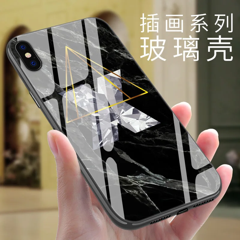 Geometric Patterns Glass Protective Case for IPhone X Colorful Painted Design Cover 7 8 8Plus 6 6sPlus |