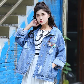 2019 Autumn New Micro Chapter Hole Denim Jacket Women Loose Long-Sleeved Coats Large Size Single-Breasted Tops Outwear JIA388
2019 Autumn New Micro Chapter Hole Denim Jacket Women Loose Long-Sleeved Coats Large Size Single-Breasted Tops Outwear JIA388