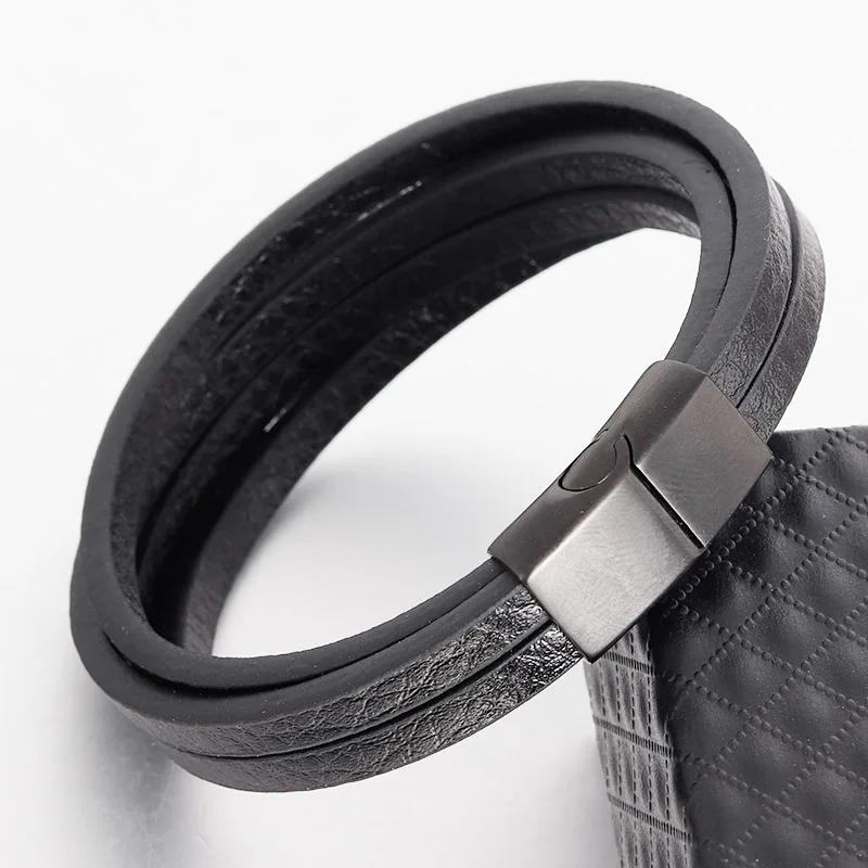 Fashion Multilayer Genuine Leather Bracelet for Men Jewelry Stainless Steel Bangle Punk Braid Black Chain Magnetic
Fashion Multilayer Genuine Leather Bracelet for Men Jewelry Stainless Steel Bangle Punk Braid Black Chain Magnetic