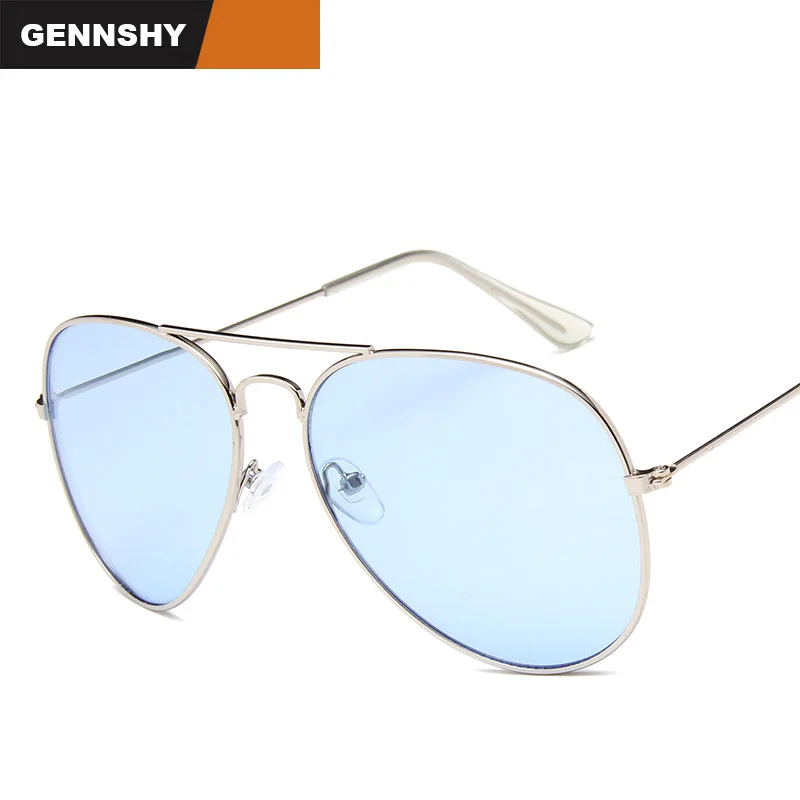 

2018 Fashion Metal Sunglasses Man Retro Brand Design Pilot Sunglasses Silver Frame Transparent Blue Ocean Lenses Free Shipping