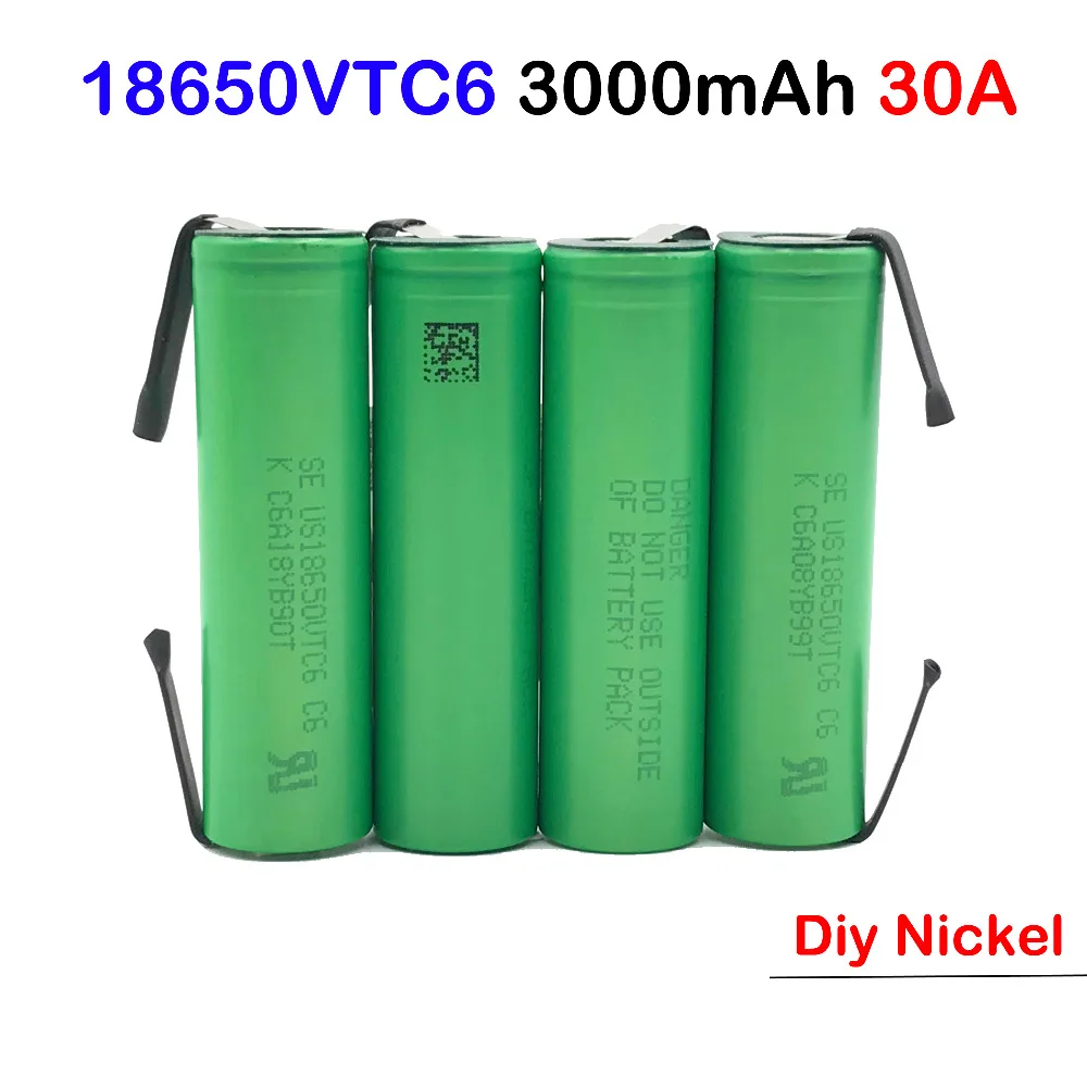 VTC6 3.7V 3000 mAh 18650 Li-ion Rechargeable Battery 30Amp Discharge 100% Original US18650VTC6 batteries+DIY Nickel Sheets ma27
VTC6 3.7V 3000 mAh 18650 Li-ion Rechargeable Battery 30Amp Discharge 100% Original US18650VTC6 batteries+DIY Nickel Sheets ma27