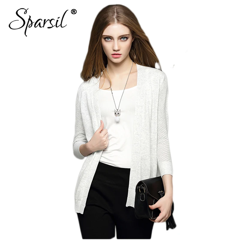 Sparsil Women Autumn Knitted Ice Silk Cardigan Jacket Spring Thin Gray Sunscreen Outer Elegant Office Lady Air Conditioner Shirt
Sparsil Women Autumn Knitted Ice Silk Cardigan Jacket Spring Thin Gray Sunscreen Outer Elegant Office Lady Air Conditioner Shirt