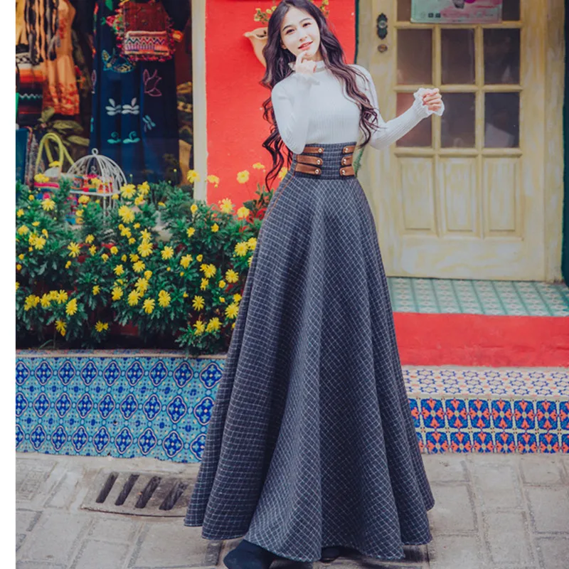 2019 winter Flare Sleeve Turtleneck Lady Ruffle Sweater +Vintage plaid wool Maxi Skirt two piece women Skirt set
2019 winter Flare Sleeve Turtleneck Lady Ruffle Sweater +Vintage plaid wool Maxi Skirt two piece women Skirt set