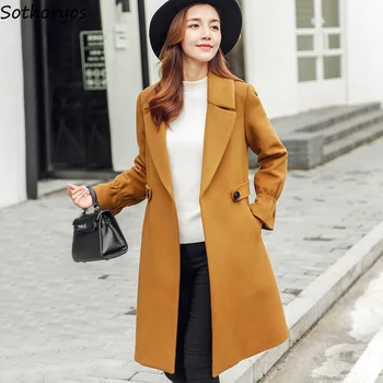 Blends Women Turn-down Collar Double Breasted Solid Long Slim Sashes Simple All-match Coats Womens Casual Korean Style Trendy
Blends Women Turn-down Collar Double Breasted Solid Long Slim Sashes Simple All-match Coats Womens Casual Korean Style Trendy