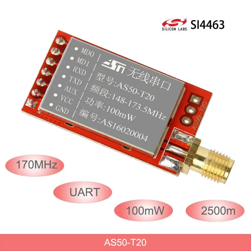 170Mhz SI4463 Wireless Modules 100mW 2500-meter Wireless Serial Communication Module UART Module, WOR
170Mhz SI4463 Wireless Modules 100mW 2500-meter Wireless Serial Communication Module UART Module, WOR
