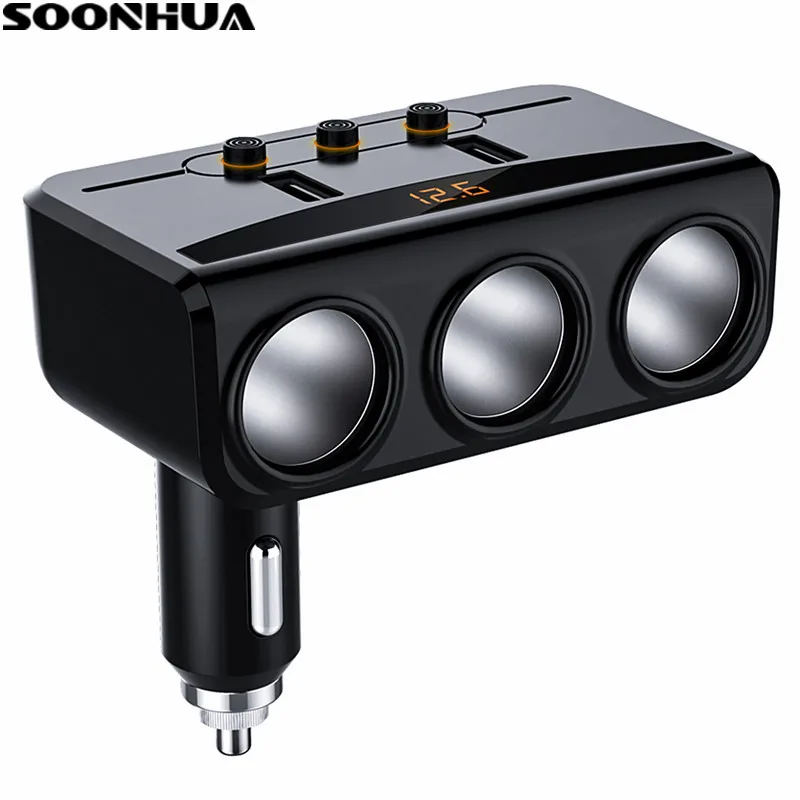 SOONHUA 12V-24V Car Cigarette Lighter Socket Splitter Hub 80W Dual USB Plug Fast Phone Charger Adapter With LCD Voltage Display
SOONHUA 12V-24V Car Cigarette Lighter Socket Splitter Hub 80W Dual USB Plug Fast Phone Charger Adapter With LCD Voltage Display