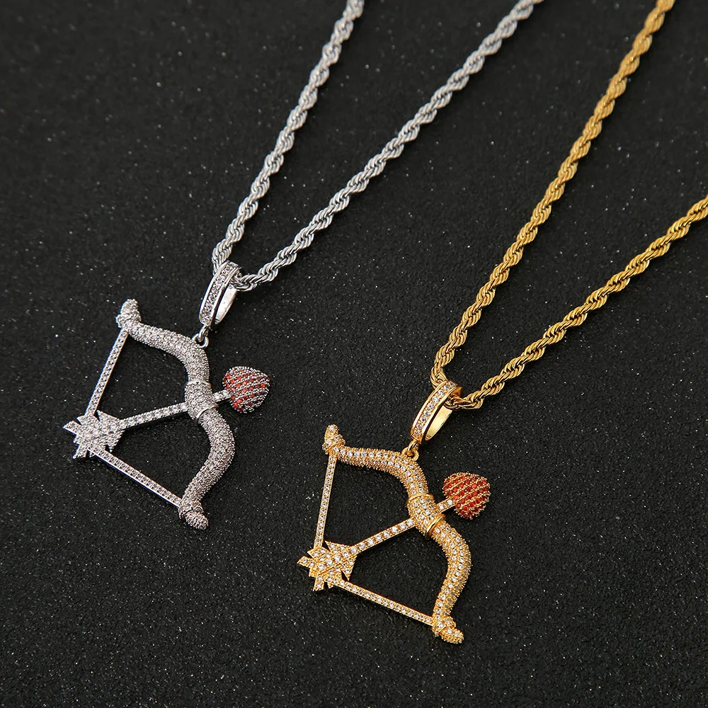 Hip Hop Necklace Gold Color Iced Out Chains Micro Pave Cubic Zircon Cupid Bow Pendant Necklace Charm for Men Gifts
Hip Hop Necklace Gold Color Iced Out Chains Micro Pave Cubic Zircon Cupid Bow Pendant Necklace Charm for Men Gifts