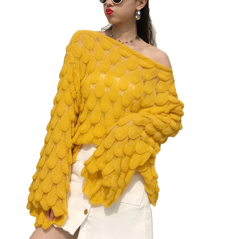 2019 Autumn Loose Women's Sweater Pullovers Hollow Out Knitted Sweater Jumper Sueter Mujer Slash Neck Top
2019 Autumn Loose Women's Sweater Pullovers Hollow Out Knitted Sweater Jumper Sueter Mujer Slash Neck Top