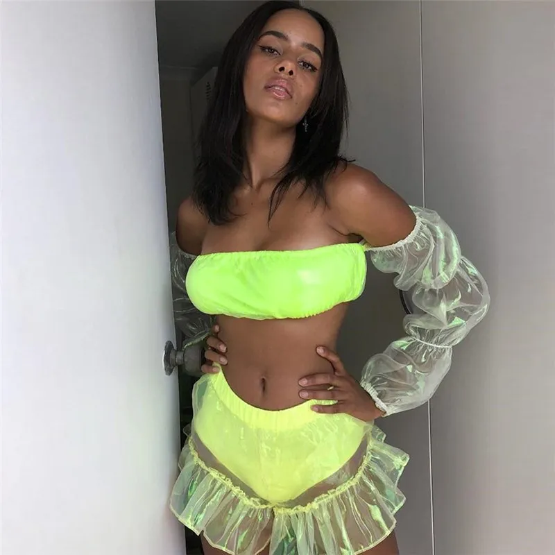 Women Off Shoulder Blouses Neon Green Strapless Blouse Shirts Sexy Puff Sleeve Mesh Crop Top
Women Off Shoulder Blouses Neon Green Strapless Blouse Shirts Sexy Puff Sleeve Mesh Crop Top