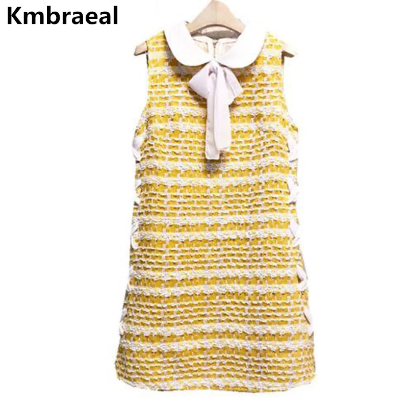 Женское маленькое ароматизированное желтое твидовое платье-жилет винтажные