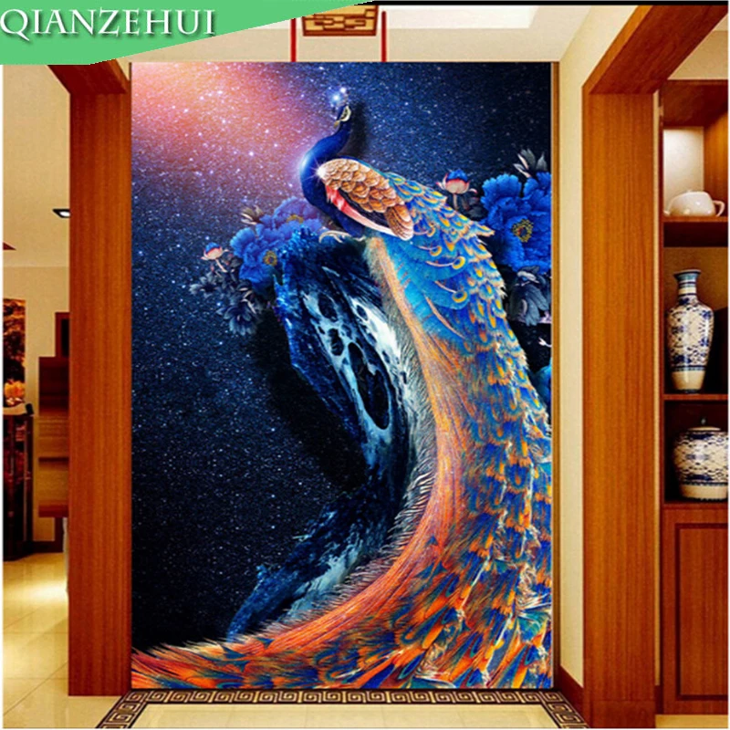 QIANZEHUI,DIY Diamond Embroidery,Round Diamond Full rhinestone 5D Blue peacock peony Diamond painting cross stitch,needlework 
QIANZEHUI,DIY Diamond Embroidery,Round Diamond Full rhinestone 5D Blue peacock peony Diamond painting cross stitch,needlework