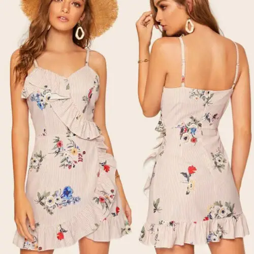 Sexy Womens Summer Prairie Chic Floral Beach Strappy Dress Boho V-neck Sundress Holiday Clothes | Женская одежда