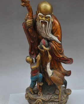 24"china folk bronze Painted Peach Longevity god Crane bird boy lad lucky statue
24"china folk bronze Painted Peach Longevity god Crane bird boy lad lucky statue
