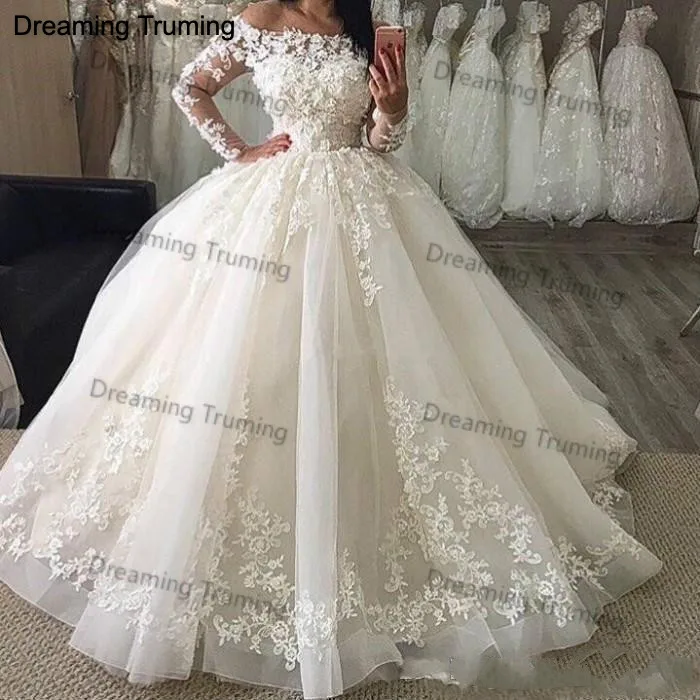 New Ball Gown Wedding Dresses 2019 Illusion Long Sleeves Lace Appliques Floor Length Puffy Skirt Plus Size Bridal Gowns
New Ball Gown Wedding Dresses 2019 Illusion Long Sleeves Lace Appliques Floor Length Puffy Skirt Plus Size Bridal Gowns