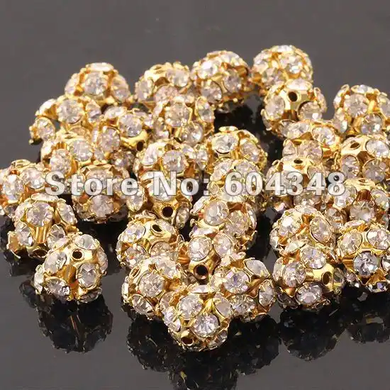 10mm / 12mm crystal ab disco balls loose spacer beads, golden