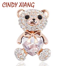 CINDY XIANG 3 couleurs choisir grand cristal coeur ours broche mignon Animal broches et broches pour les femmes robe manteau Badges bijoux chauds(China)