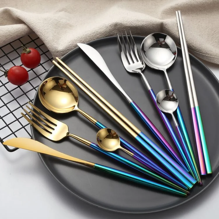 FRM Rainbow thickening high quality Bright-light stainless steel cutlery Western fork knife scoop set dessert fork knife set
FRM Rainbow thickening high quality Bright-light stainless steel cutlery Western fork knife scoop set dessert fork knife set