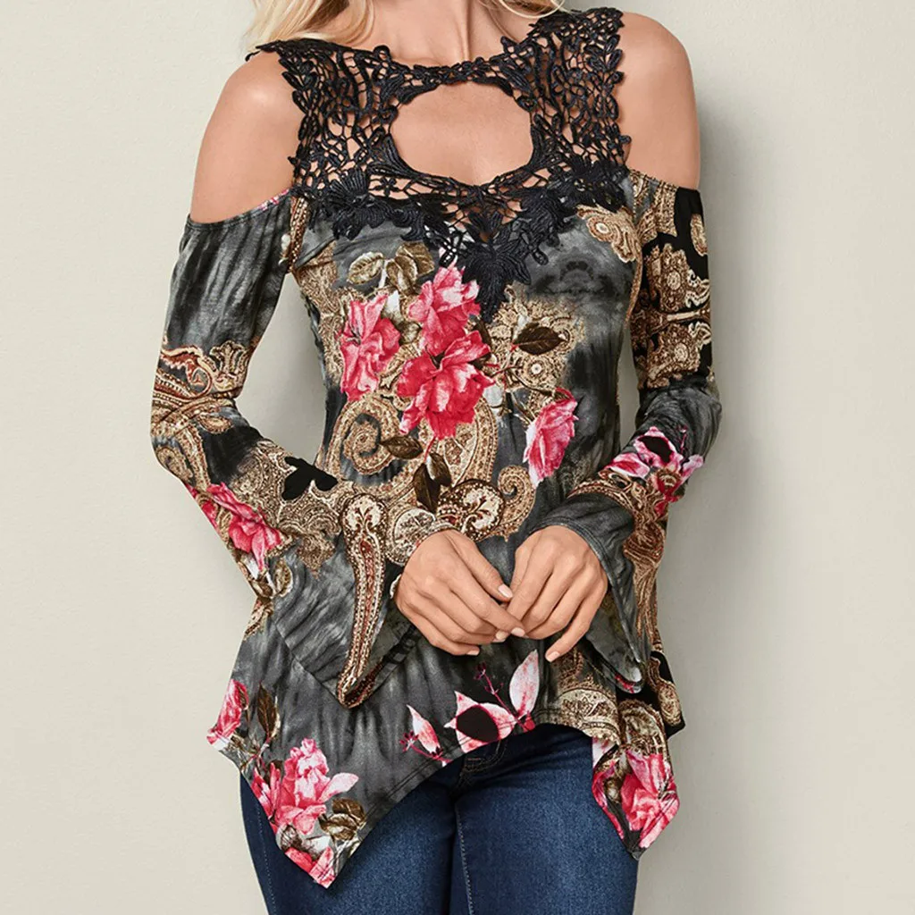 Women Blouse Casual Printed Lace Patchwork Flare Sleeve Shirt Irregular Hem Blouse Chemise Femme Plus Size Women Blusas Feminina
Women Blouse Casual Printed Lace Patchwork Flare Sleeve Shirt Irregular Hem Blouse Chemise Femme Plus Size Women Blusas Feminina