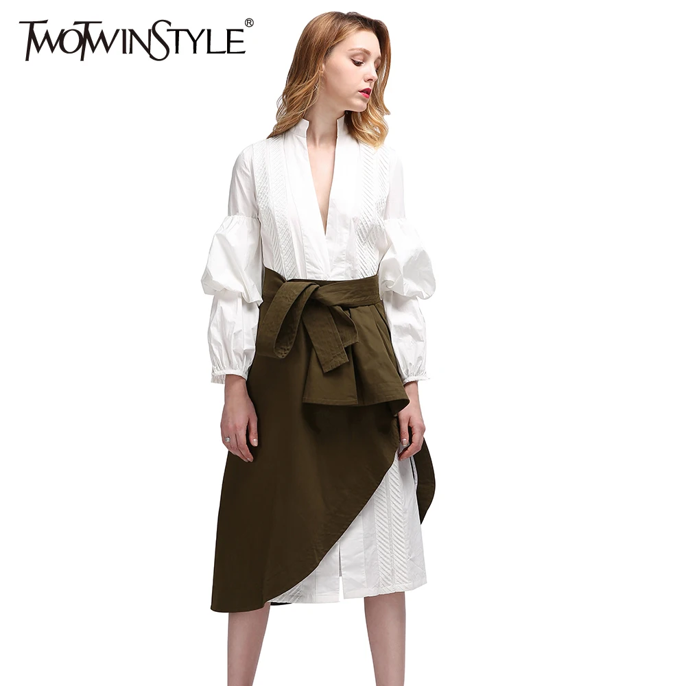 Женское длинное платье-рубашка TWOTWINSTYLE комплект из двух предметов с запахом на