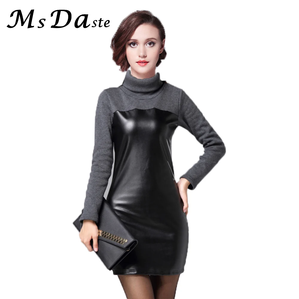 Winter Cotton PU Bodycon Dress 2018 Spring Warm Velvet PU Leather Slim Women Turtleneck Dress Tunics Female Vestidos Black L~3XL
Winter Cotton PU Bodycon Dress 2018 Spring Warm Velvet PU Leather Slim Women Turtleneck Dress Tunics Female Vestidos Black L~3XL