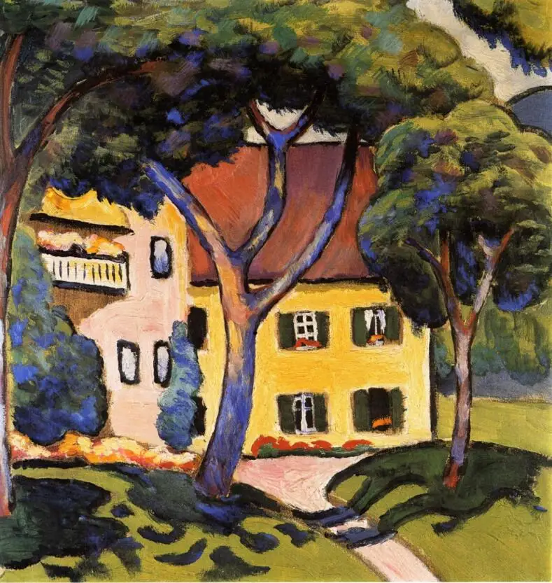 

High quality Oil painting Canvas Reproductions House in a Landscape By August Macke hand painted