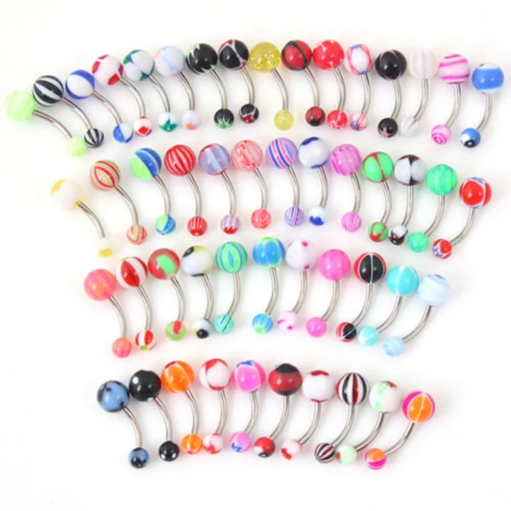 50/30Pcs New Colorful Acrylic Ball Medical Steel Belly Button Ring Dangle Navel Body Jewelry Piercings | Украшения и аксессуары
