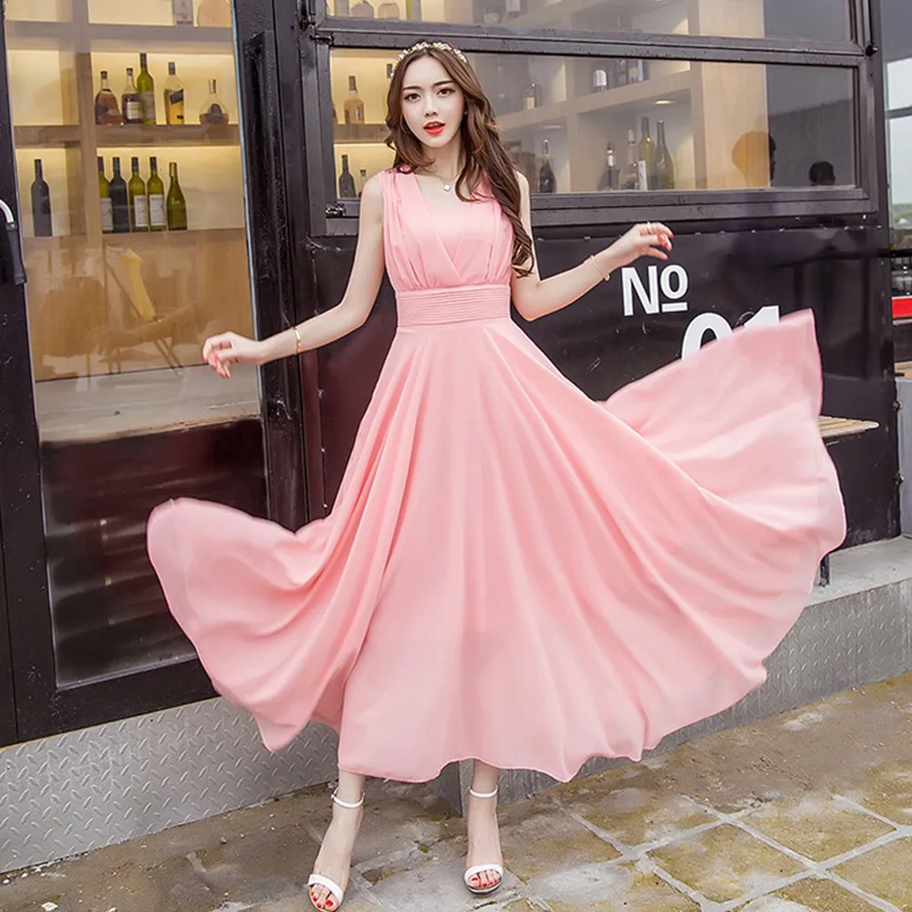 Ladies Fashion Beach Dresses Womens Chiffon Maxi Sleeveless Bridesmaid Long Dress Multi Color Choice Casual Brand Dress Vestido
Ladies Fashion Beach Dresses Womens Chiffon Maxi Sleeveless Bridesmaid Long Dress Multi Color Choice Casual Brand Dress Vestido