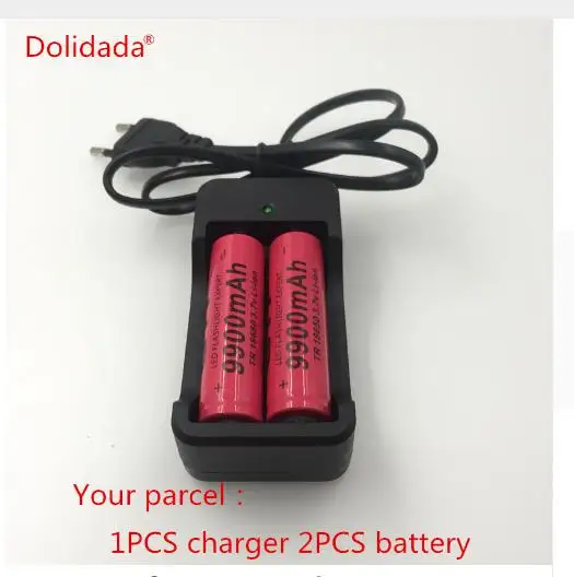 

Dolidada 2 pcs. New 18650 Battery 3.7V 9900 mAh rechargeable li-ion battery with charger for LED flashlight litoy litio battery