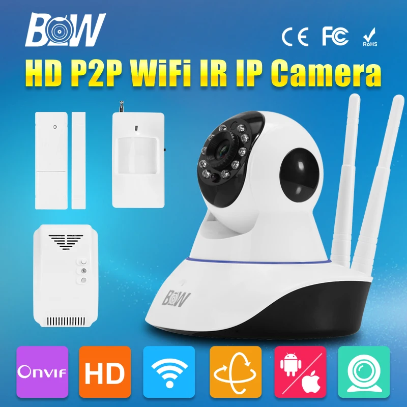 

BW Surveillance CCTV IP Camera WiFi Infrared IR Security Camera 720P HD Wireless Network GSM Burglar Automatic Sensor Alarm