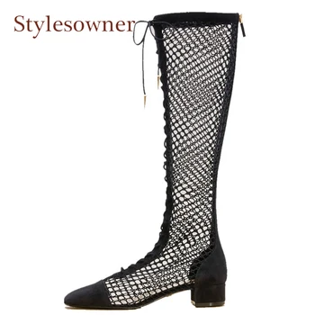 Stylesowner Brand Design Fishnet Patchwork Spring Summer Boots Shoes Front Cross Tied Hollow Out Square Heel Runway Boot Women
Stylesowner Brand Design Fishnet Patchwork Spring Summer Boots Shoes Front Cross Tied Hollow Out Square Heel Runway Boot Women