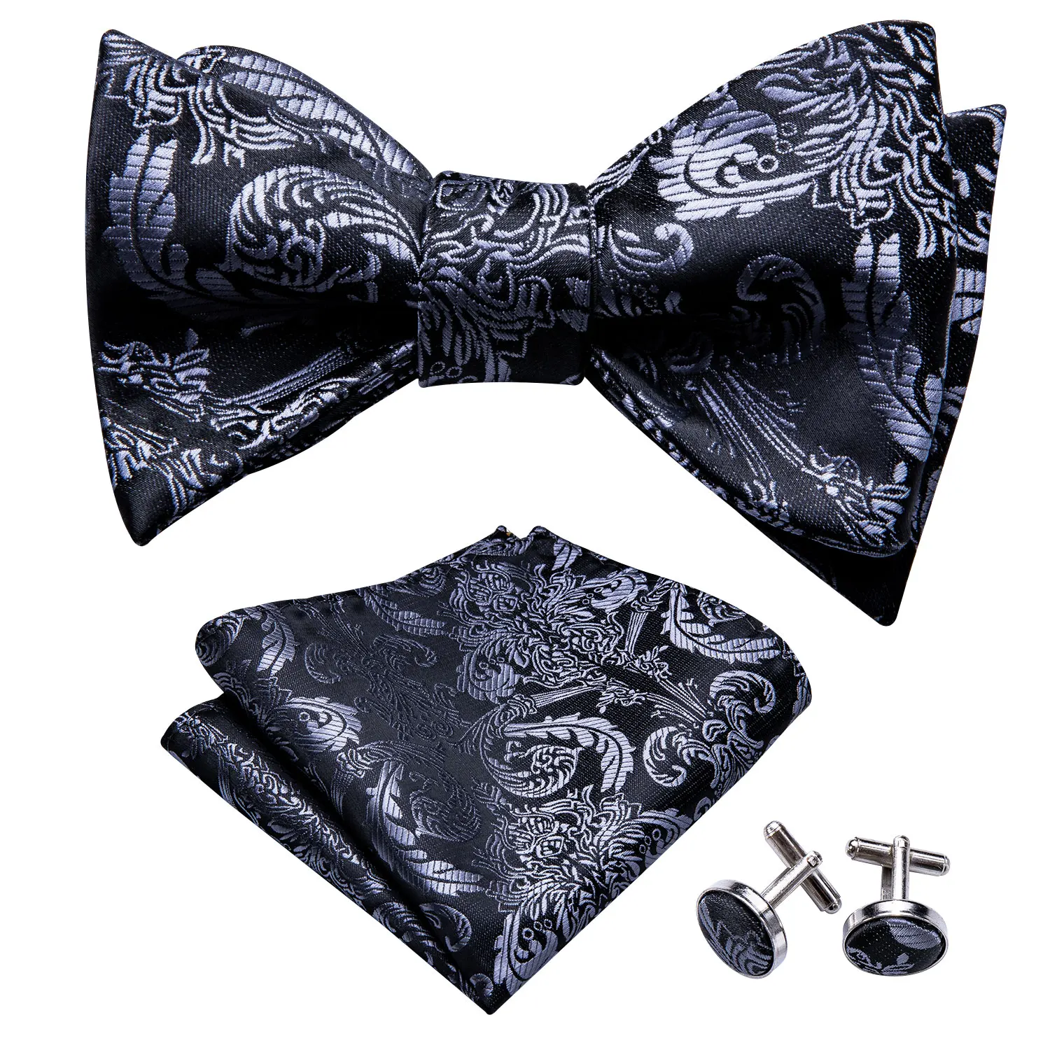 For Men Self Bow Tie Silk Butterfly Man Tie Black Floral Paisley Handky Cufflink Suit Collar Removable Necktie Barry.WangLH-1002
For Men Self Bow Tie Silk Butterfly Man Tie Black Floral Paisley Handky Cufflink Suit Collar Removable Necktie Barry.WangLH-1002