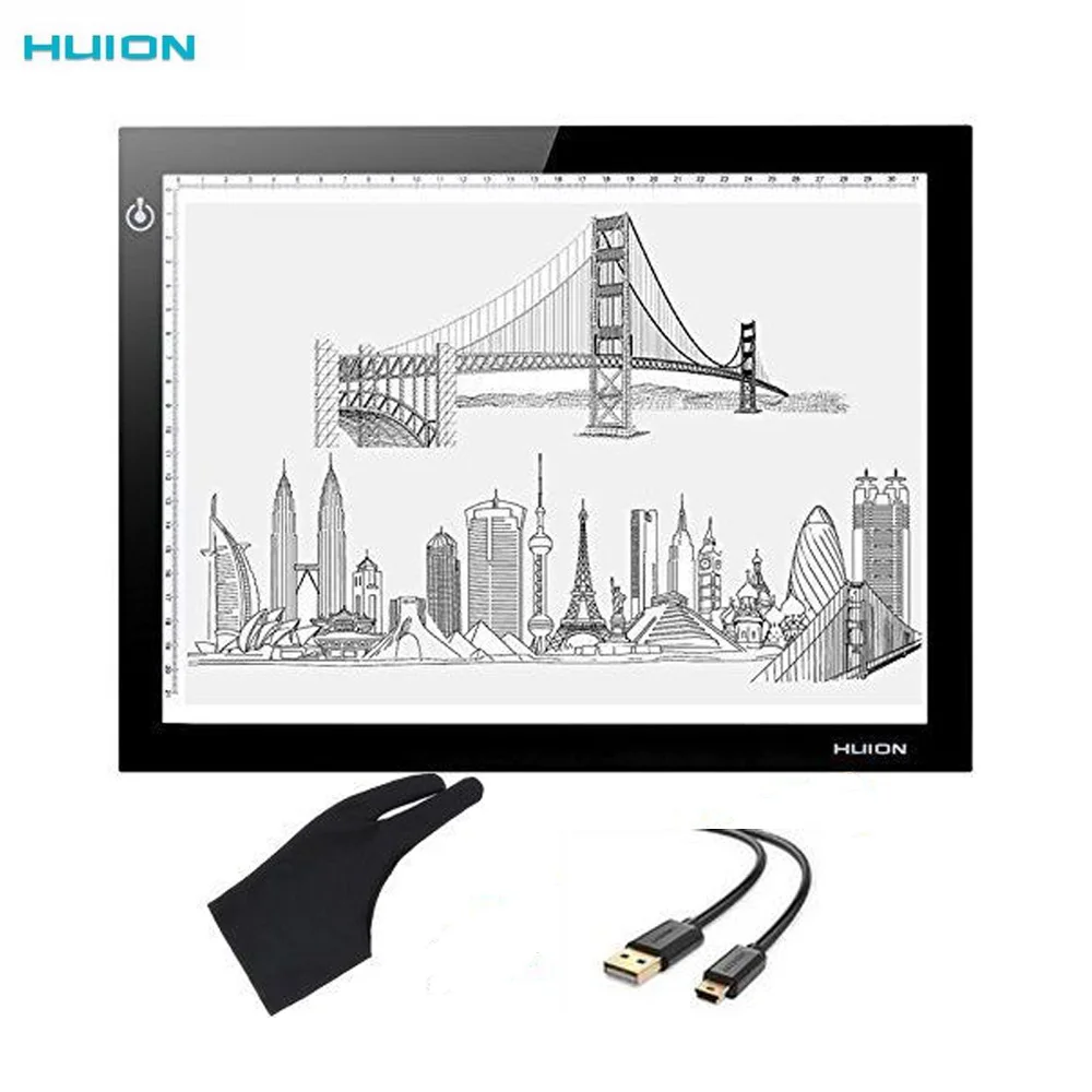 

Huion 17.7" L4S Ultra Thin 5mm LED Light Box Professional Animation Tracing Pad Adjustable Brightness Tracing Board Glove Paper