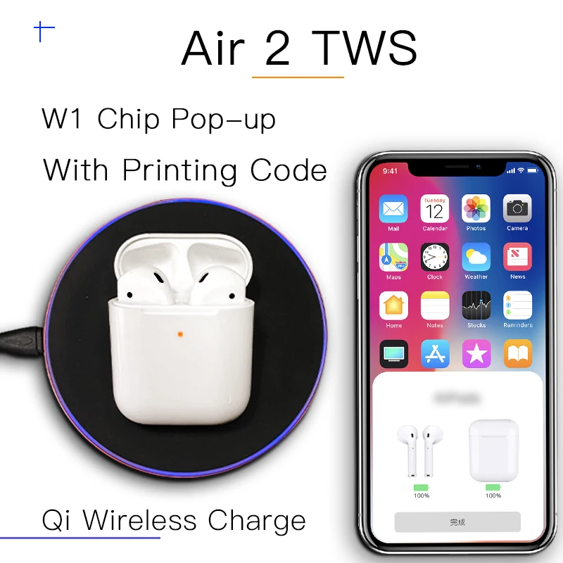 Air 2 TWS 1:1 Size Earphone Bluetooth Earbuds W1 Chip Pop Up Qi Wireless Charge Headset With Logo Code For iPhone Earphones
Air 2 TWS 1:1 Size Earphone Bluetooth Earbuds W1 Chip Pop Up Qi Wireless Charge Headset With Logo Code For iPhone Earphones