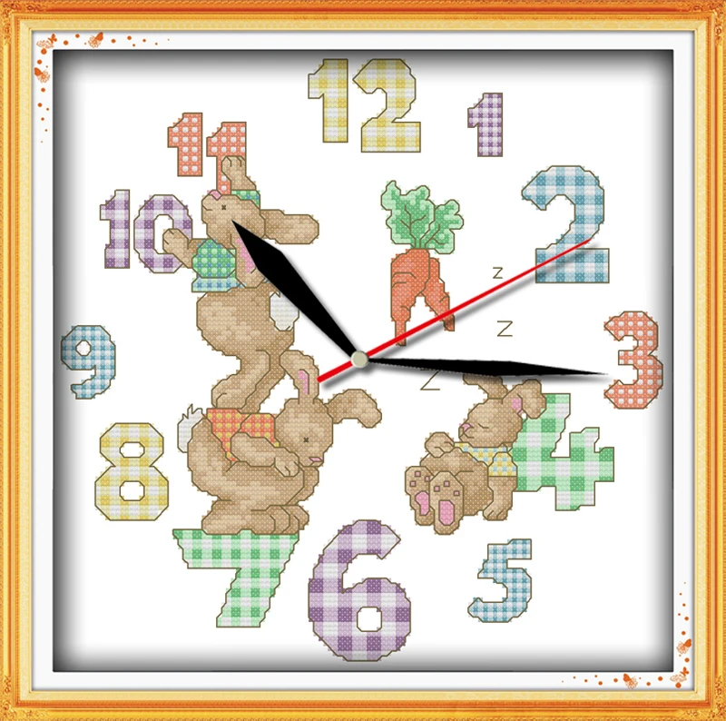 Набор для вышивки крестиком в виде милых кроликов 14ct 11ct настенные часы с рисунком