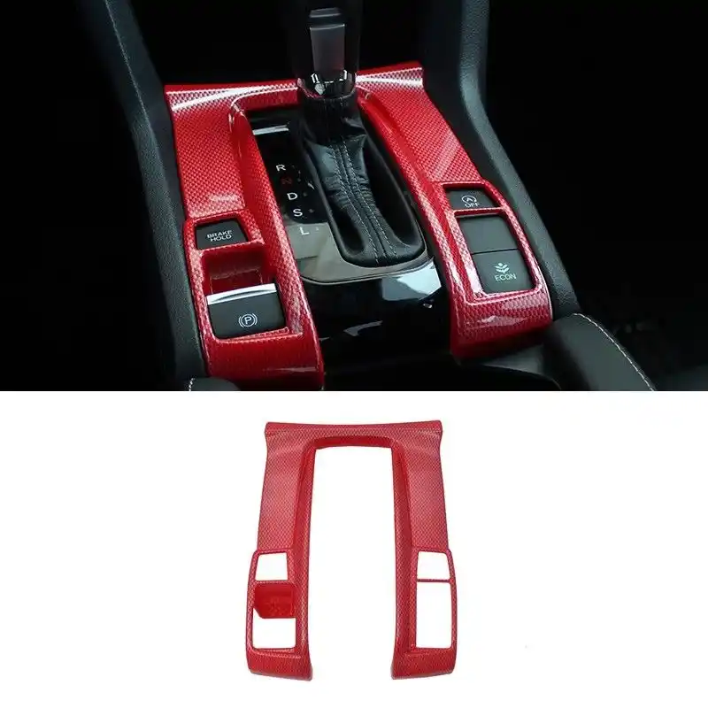 Pcmos 1pcs Red Abs Carbon Fiber Gear Shift Cover Trim For